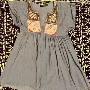 Antik Batik Gray Blouse with Multicolor Embroidery